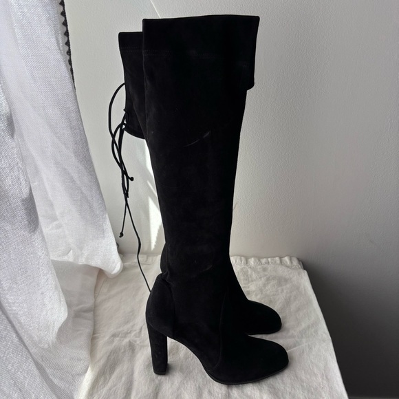 Stuart Weitzman Highland over the knee boot black suede‎ block Sz 7 - Picture 4 of 12